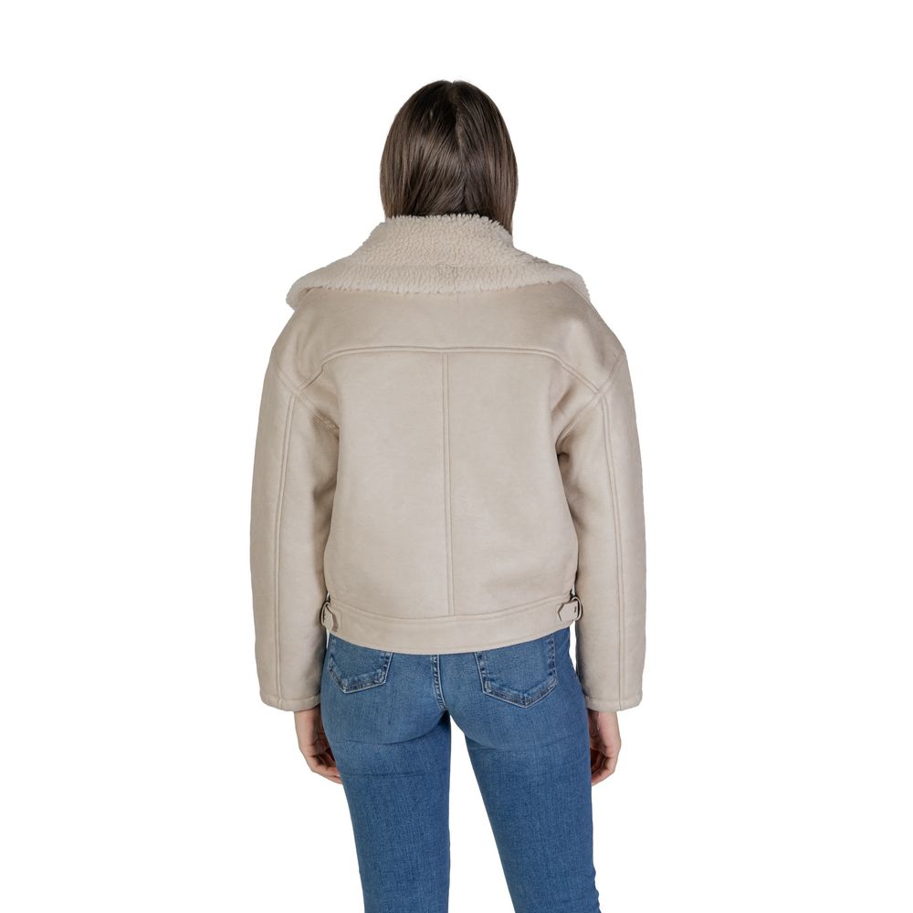 Beige Artificial Leather Jackets & Coat